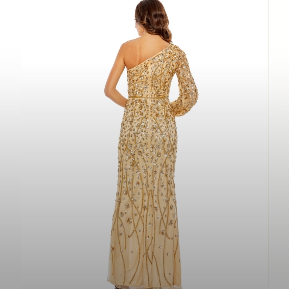 Mac Duggal 5659 Gold One Shoulder Embellished Gown Size 4 $598 NWT - Picture 2 of 8